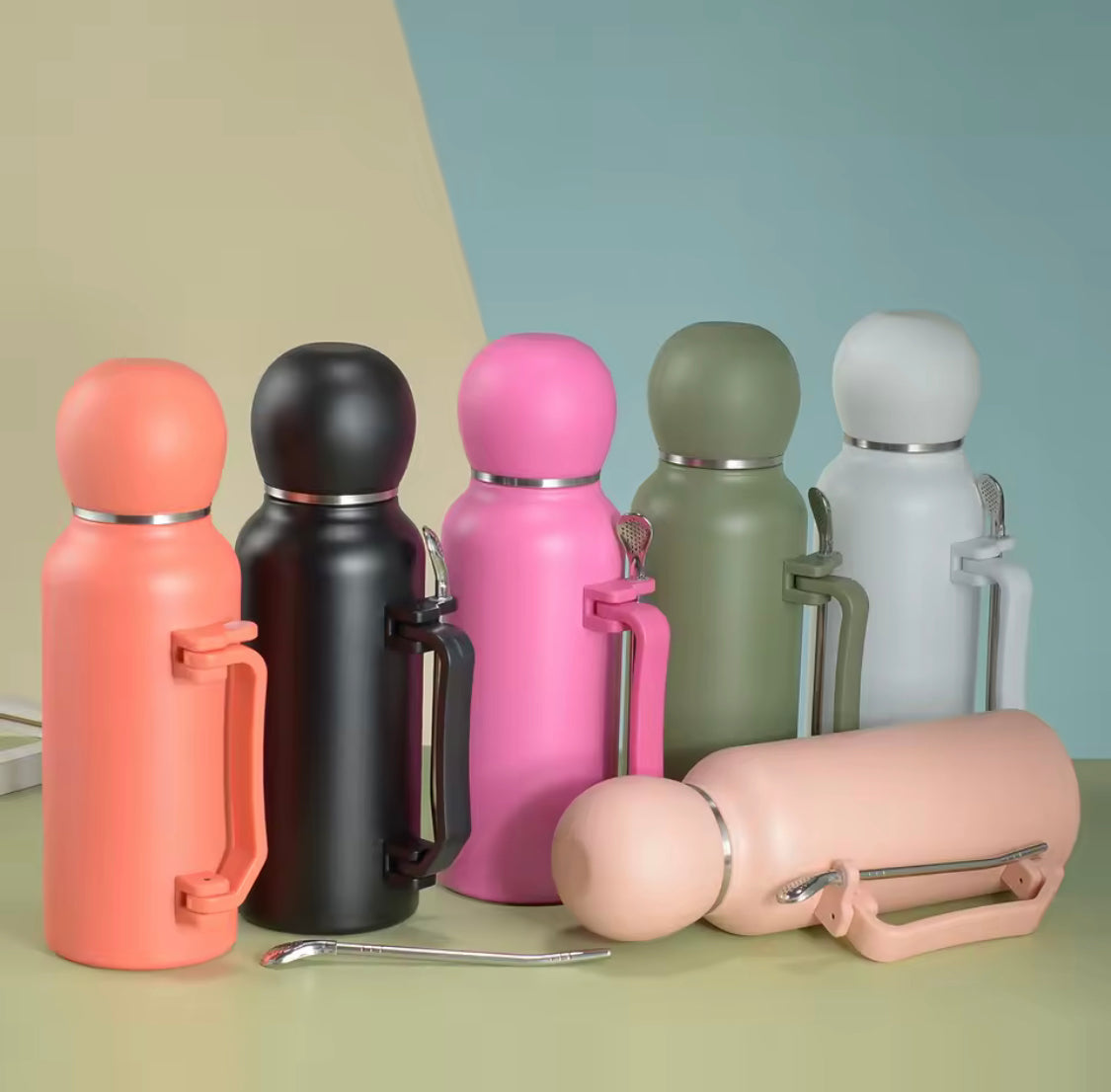 1200ml Stainless Steel Yerba Mate Thermos, Large Capacity Vacuum Flask Bottle, Insulated Tumbler Handle Water Bottle 1200ml Stainless Steel Yerba Mate Thermos, Large Capacity Vacuum Flask Bottle, Insulated Tumbler Handle Water Bottle